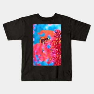 Honey Bee Landing on a Penstemon Flower Kids T-Shirt